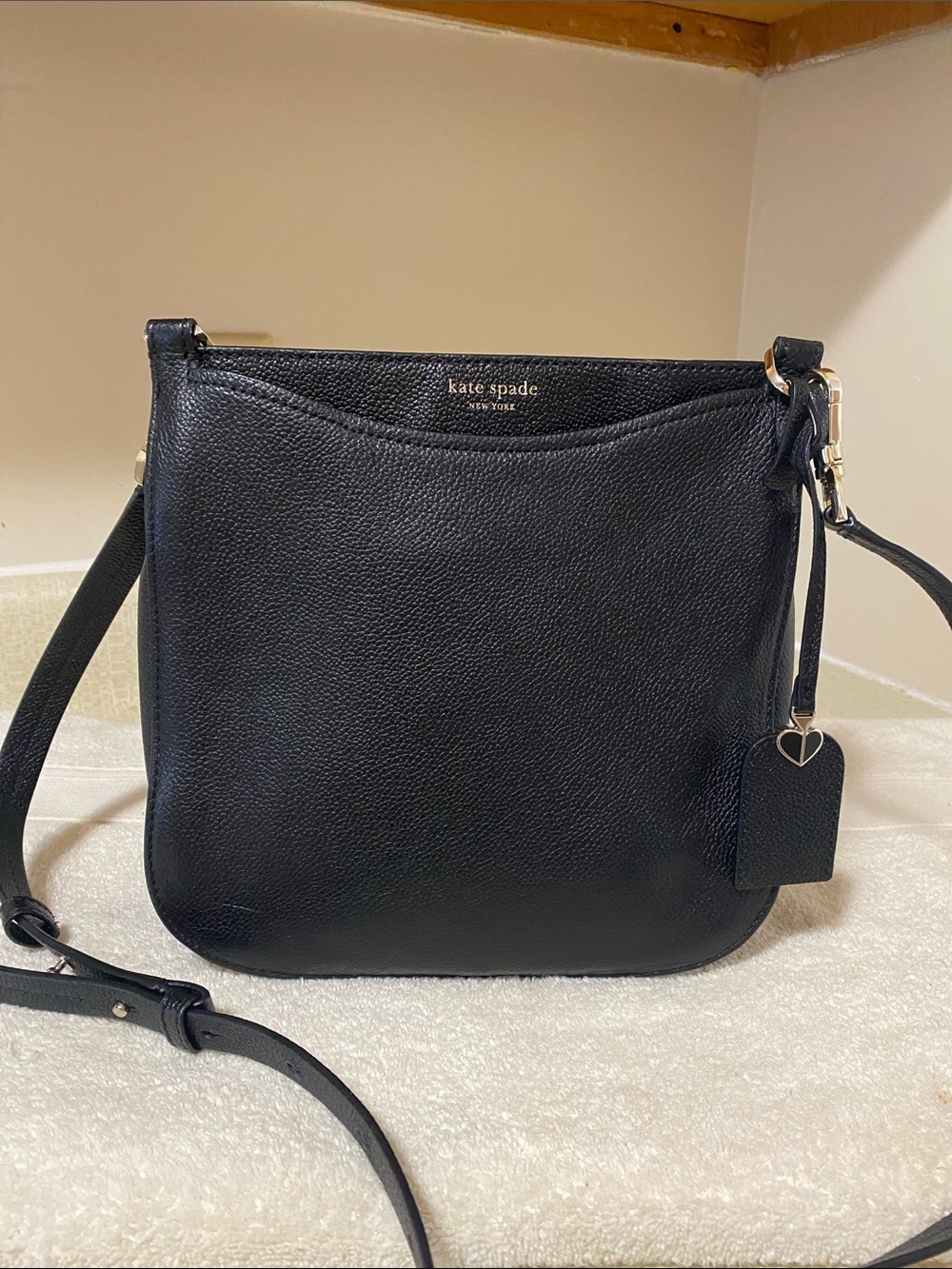 kate spade Black Pebbled Leather Crossbody with Heart Tag